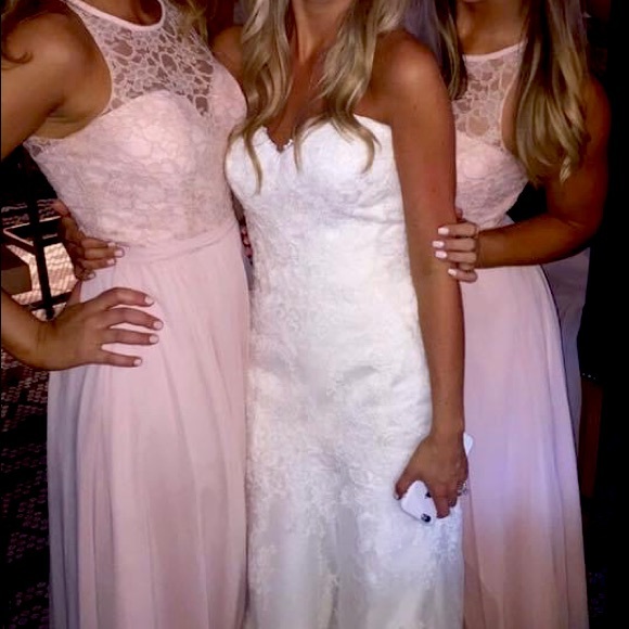 Floor length formal light pink dress with lace corset and chiffon skirt - Picture 2 of 2